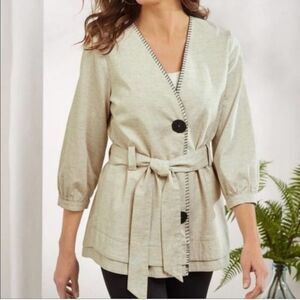 Soft Surroundings Maxime Biege Linen Blend Button Front Belted Jacket XL